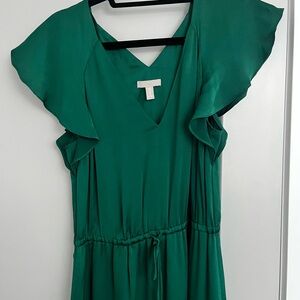 H&M Green Midi Dress with Ruffled Sleeves